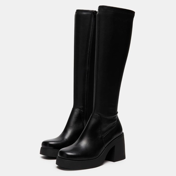 Black Knee-High Platform Boots Size 7.5 Chunky Heel Zip Up – NIB - Picture 4 of 4